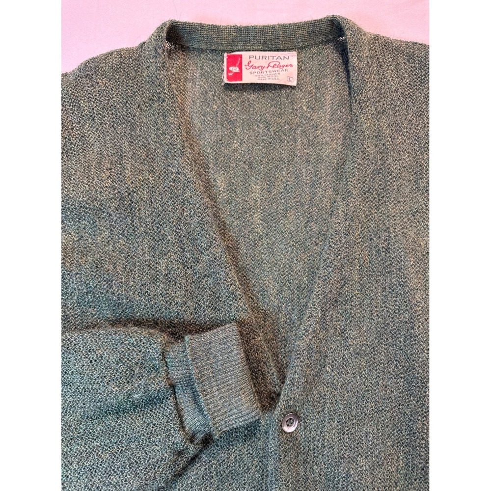 Vtg 60s Puritan Gary Player Mohair Cardigan Sweater Green Large 65% Mohair USA